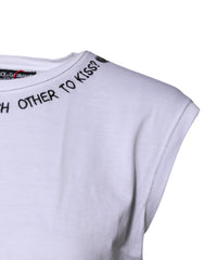 Dolce & Gabbana White Cotton Sleeveless Printed Tank T-shirt