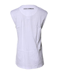 Dolce & Gabbana White Cotton Sleeveless Printed Tank T-shirt