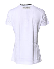Dolce & Gabbana White Printed Round Neck Top Cotton T-shirt