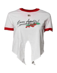 Dolce & Gabbana White Printed Round Neck Cropped Top T-shirt