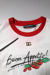 Dolce & Gabbana White Printed Round Neck Cropped Top T-shirt