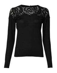 Dolce & Gabbana Black Floral Lace Long Sleeves Blouse Top