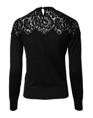Dolce & Gabbana Black Floral Lace Long Sleeves Blouse Top