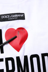 Dolce & Gabbana White Printed Round Neck Top Cotton T-shirt