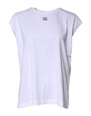 Dolce & Gabbana White Cotton Sleeveless Round Neck Tank Top