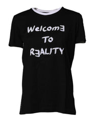 Dolce & Gabbana Black Printed Round Neck Top Cotton T-shirt