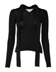 Dolce & Gabbana Black Cashmere Ascot Collar Long Sleeve Top
