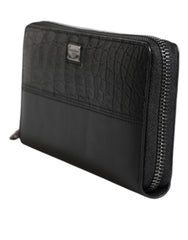 Dolce & Gabbana Black Leather Logo Plaque Zip Around Continental Wallet