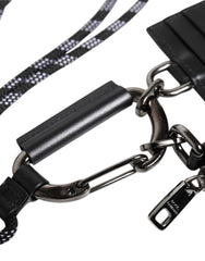 Dolce & Gabbana Black Leather Lanyard Zip Around Card Holder Wallet