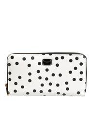 Dolce & Gabbana White Black Striped Leather Zip Around Continental Wallet