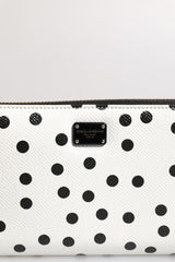 Dolce & Gabbana White Black Striped Leather Zip Around Continental Wallet