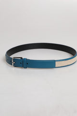 Dolce & Gabbana Blue Beige Leather Weaved Metal Buckle Belt