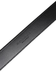Dolce & Gabbana Silver Leather Classic Metal Logo Buckle Belt