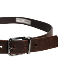 Dolce & Gabbana Brown Leather Classic Metal Logo Buckle Belt