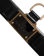 Dolce & Gabbana Black Leather DG Logo Plaque Buckle Belt