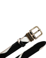 Dolce & Gabbana Black White Zebra Gold Metal Logo Buckle Belt