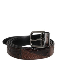 Dolce & Gabbana Brown Exotic Leather Metal Logo Buckle Belt