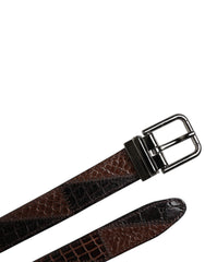 Dolce & Gabbana Brown Exotic Leather Metal Logo Buckle Belt