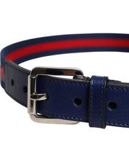 Dolce & Gabbana Blue Cotton Leather Printed Metal Buckle Belt