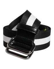 Dolce & Gabbana Black Yellow Logo Striped Metal Buckle Belt