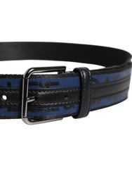 Dolce & Gabbana Black Blue Polyester Printed Metal Buckle Belt