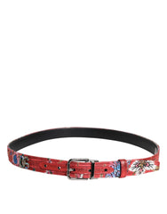 Dolce & Gabbana Red Floral DG Embellished Metal Buckle Belt