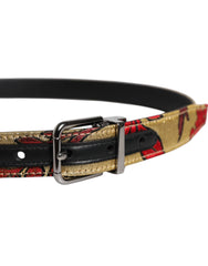 Dolce & Gabbana Gold Floral Jacquard Leather Metal Buckle Belt