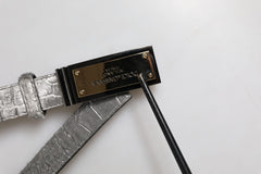 Dolce & Gabbana Silver Classic Gold Logo Plaque Buckle Belt