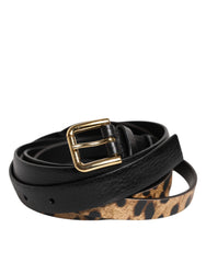 Dolce & Gabbana Black Leopard Classic Gold Metal Buckle Belt