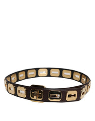 Dolce & Gabbana Dark Brown Leather Gold Rotating Buckle Belt
