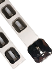 Dolce & Gabbana White Leather Gold Tone Rotating Buckle Belt