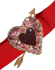 Dolce & Gabbana Red Stretch Wide Waist Heart Embellished Belt