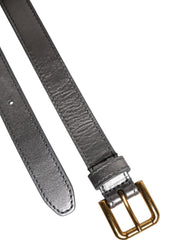 Dolce & Gabbana Silver Logo Engraved Metal Waist Buckle Belt