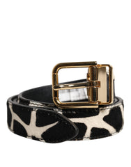 Dolce & Gabbana Brown White Pony Leather Metal Buckle Belt