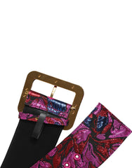 Dolce & Gabbana Multicolor Floral Jacquard Lurex Wide Waist Buckle Belt