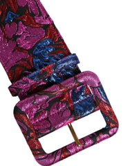 Dolce & Gabbana Multicolor Floral Jacquard Lurex Wide Waist Buckle Belt