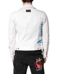 Dolce & Gabbana White Graffiti Cotton Stretch Denim Jacket