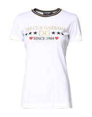 Dolce & Gabbana White Graphic Print Cotton Crew Neck T-shirt
