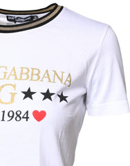 Dolce & Gabbana White Graphic Print Cotton Crew Neck T-shirt