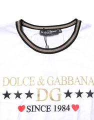 Dolce & Gabbana White Graphic Print Cotton Crew Neck T-shirt