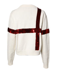Dolce & Gabbana White Sequined Crew Neck Pullover Sweater