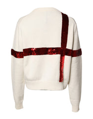 Dolce & Gabbana White Sequined Crew Neck Pullover Sweater