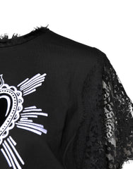 Dolce & Gabbana Black Lace Sheer Sacred Heart Crew Neck Top