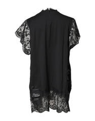 Dolce & Gabbana Black Lace Sheer Sacred Heart Crew Neck Top