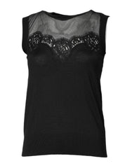 Dolce & Gabbana Black Lace Sheer Crew Neck Sleeveless Top