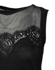 Dolce & Gabbana Black Lace Sheer Crew Neck Sleeveless Top