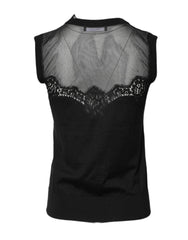 Dolce & Gabbana Black Lace Sheer Crew Neck Sleeveless Top