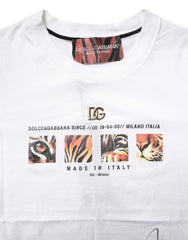Dolce & Gabbana White Cotton Graphic Print Crew Neck T-shirt