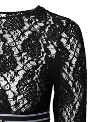 Dolce & Gabbana Black Floral Lace Long Sleeves Pullover Top
