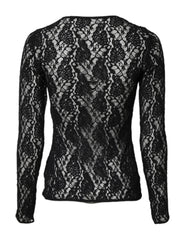 Dolce & Gabbana Black Floral Lace Long Sleeves Pullover Top